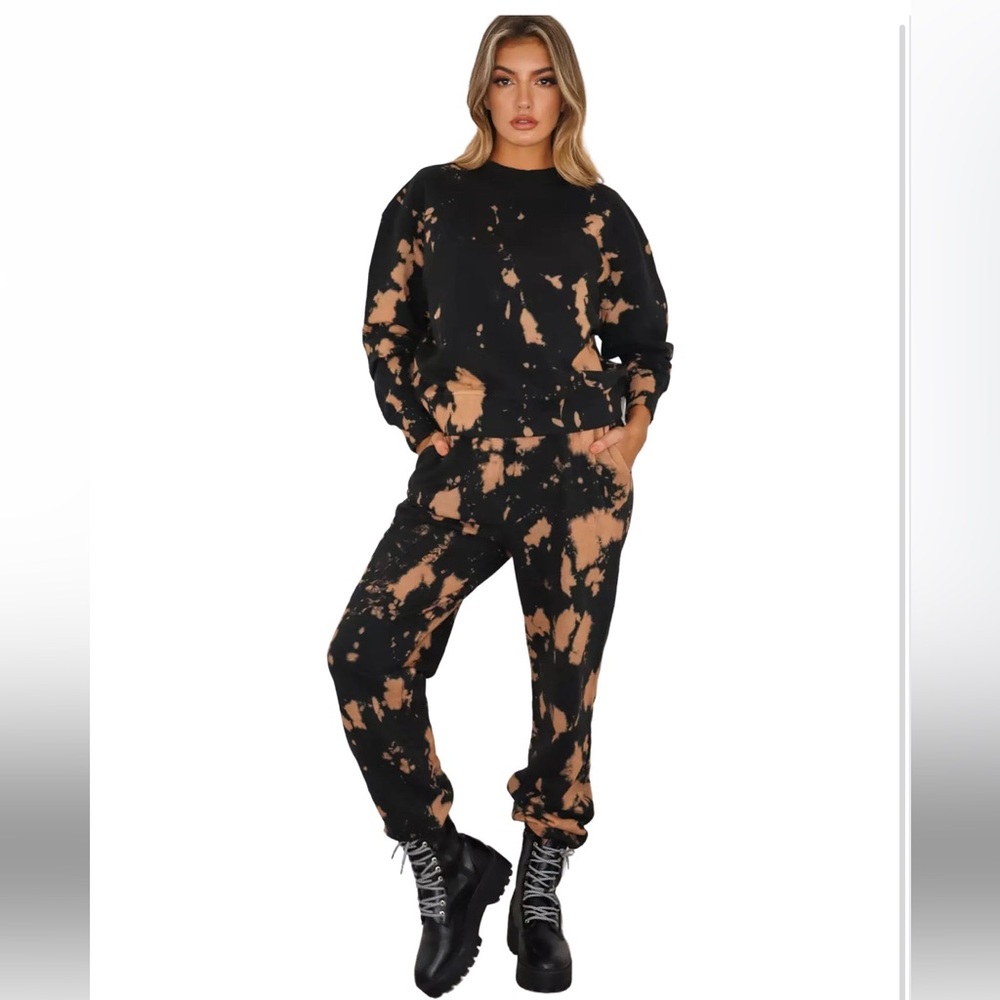 Orange/black Tie Dye Sweatshirt And Joggers Co Ord Set